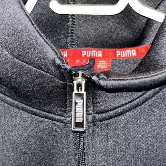 PUMA Size M Men’s Black & Embroidered Grey/White Zip Up Sweater w/Hood NWOT $75 - Picture 4 of 13